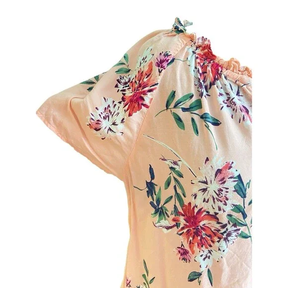 St. John’s Bay Peach Floral Tunic Top XL Rayon Tassel Tie Neck‎ Boho Style - Picture 5 of 11